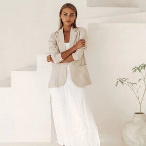 100% Linen Jacket / Blazer Free the Label Corfu Blazer Lagenlook Oatmeal Large